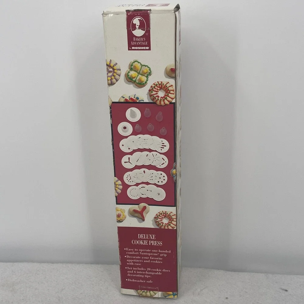 Bakers Advantage by Roshco Deluxe Cookie Press 20 Discs 6 Tips 28678 White Blue